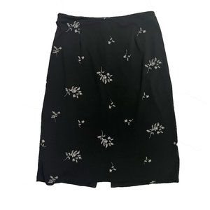Ann Taylor Black Midi Skirt White Floral Print Size 4